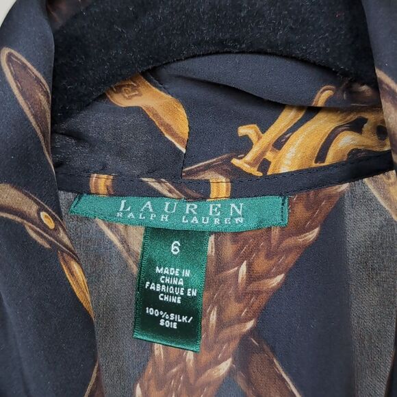 Vintage Ralph Lauren 100% Silk Equestrian Sleeveless Tie Front Blouse - Picture 8 of 12